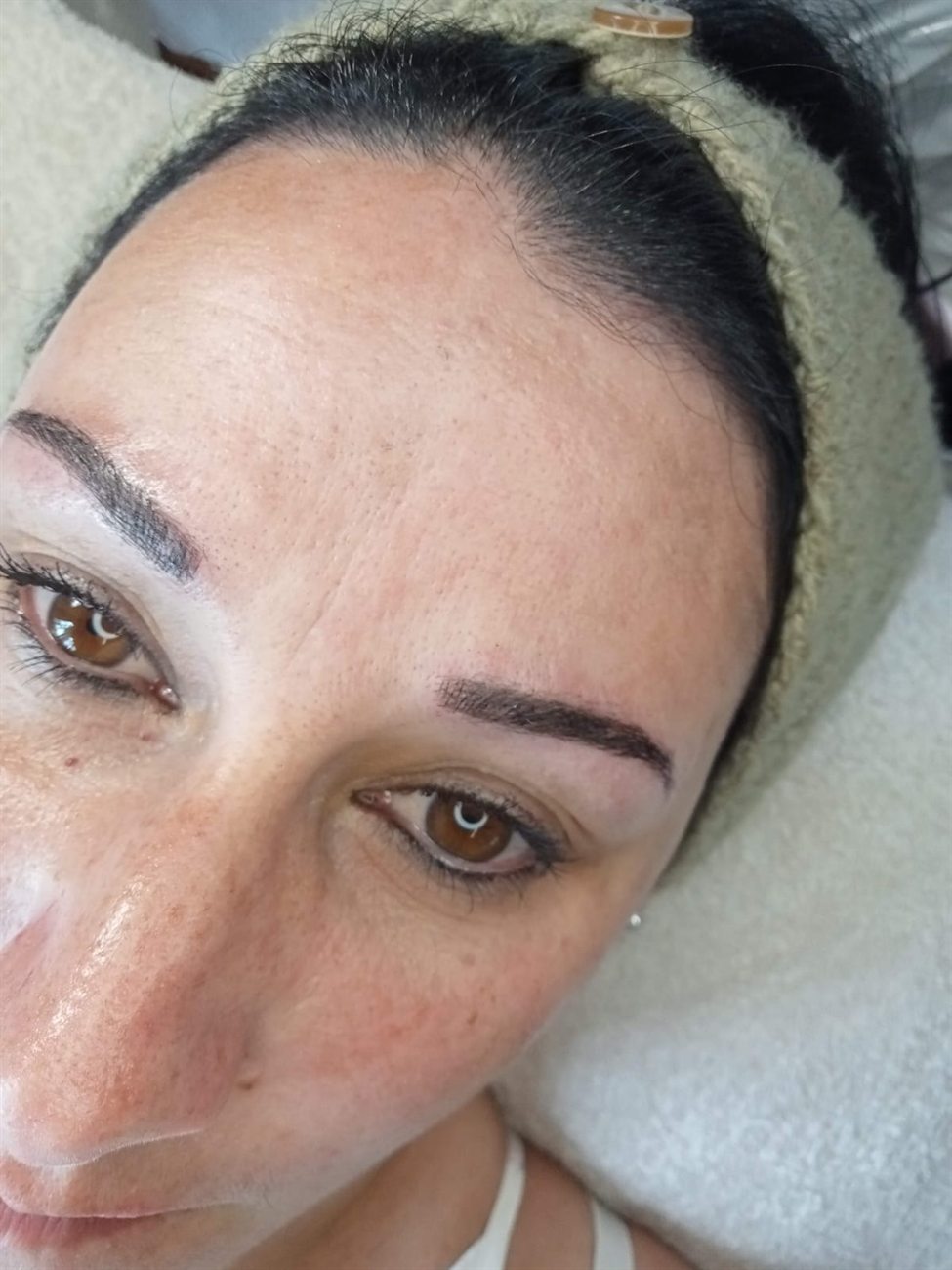 Close-up of healed microblading