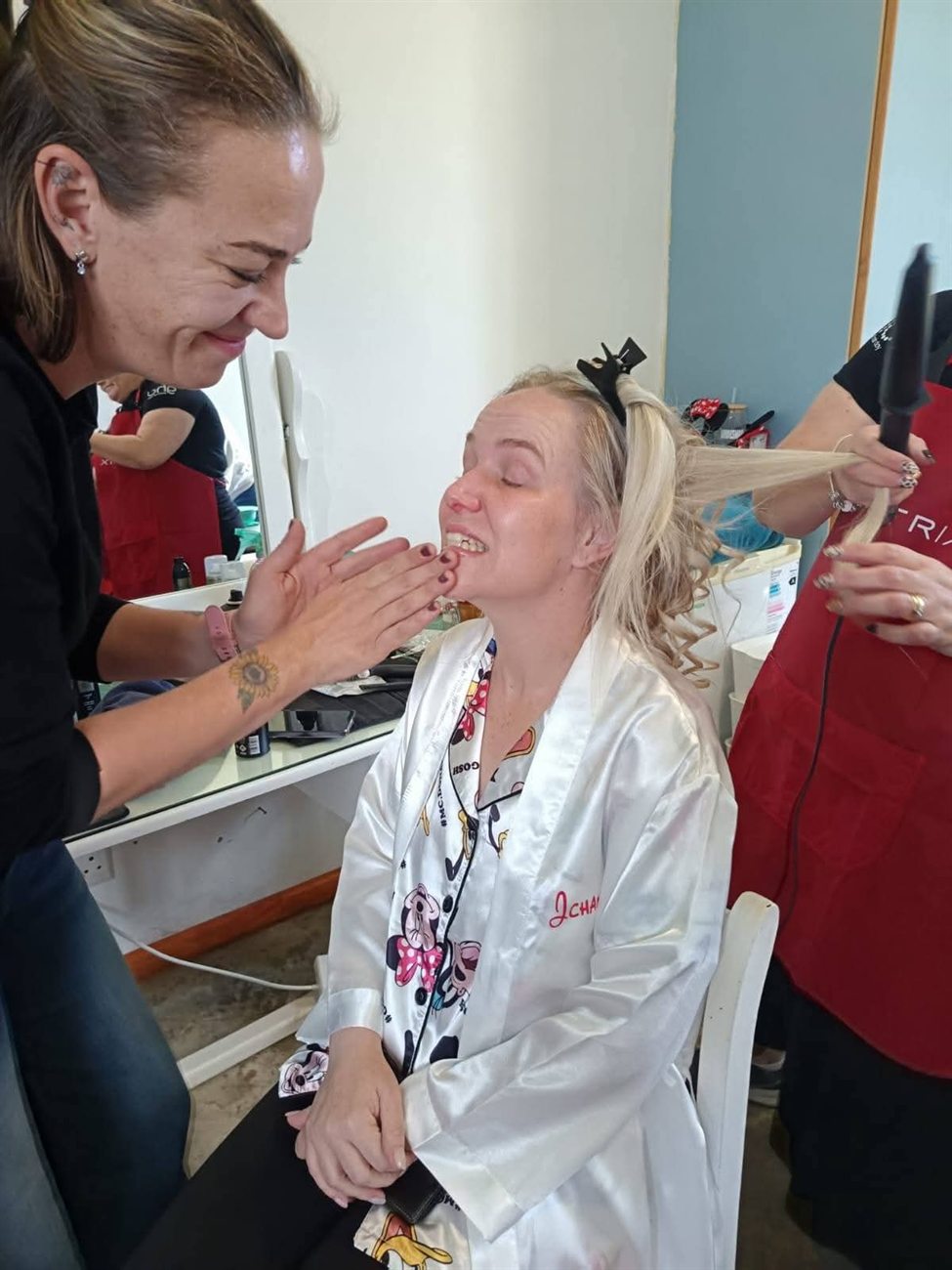 Makeup application in the studio